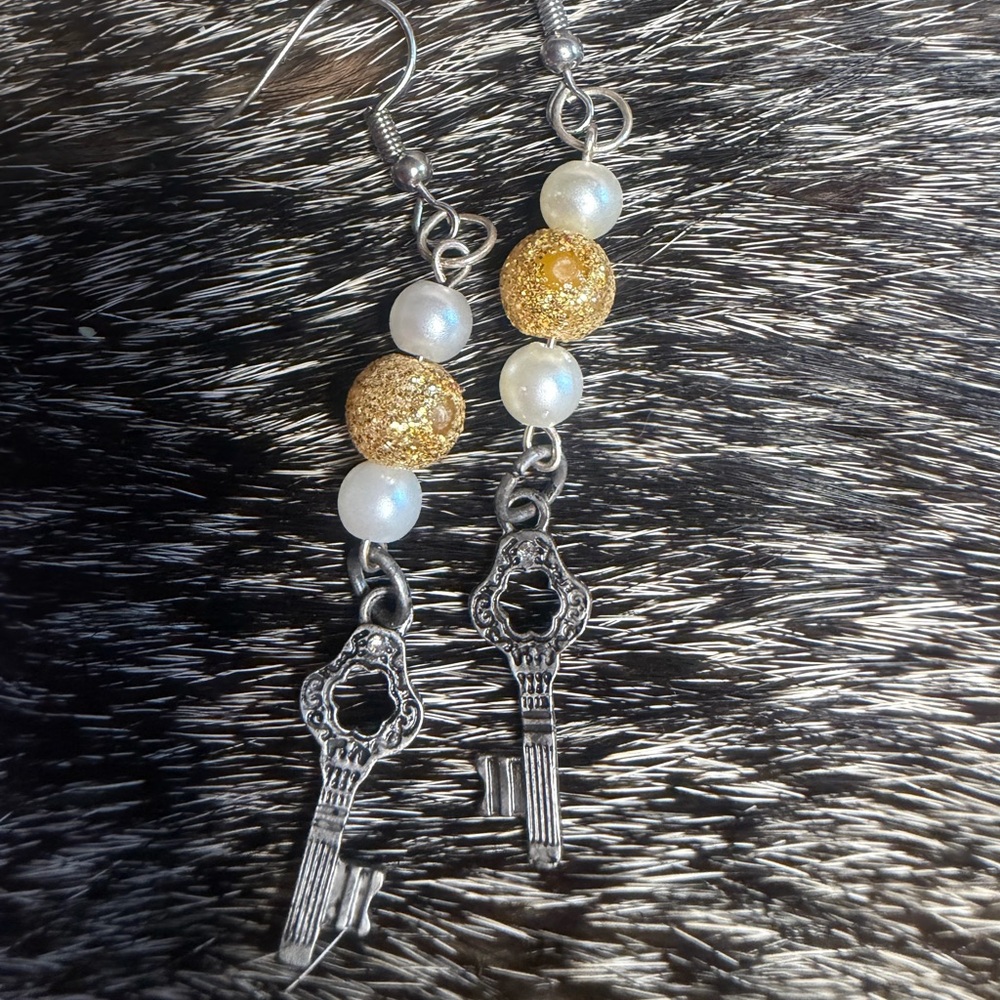 Elegant Silver and Gold Key Earrings